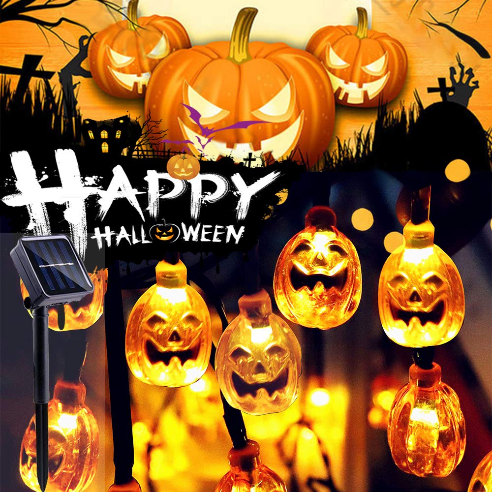 30 LED Solar Pumpkin String Lights - 20ft IP65 Waterproof Outdoor Halloween & Christmas Decorations for Patio, Garden, Gate, Yard - Warm White Lights for Party, Wedding, and Holiday Events
