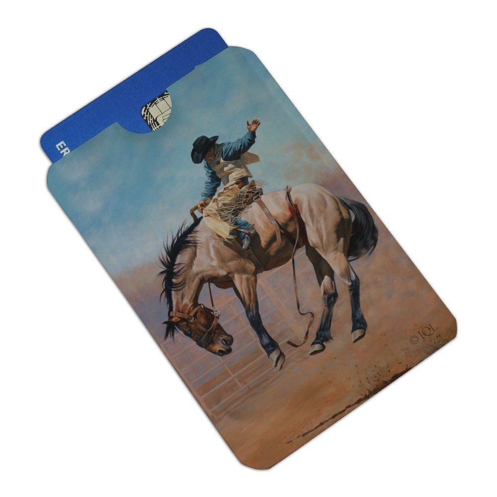 RFID Blocking Credit Card Holder Set of 4 - Secure Cowboy Rodeo Themed Wallet Protectors for Saddle Bronc Riding Events | Perfect for Travel, Equestrian Sports & Western Lifestyle