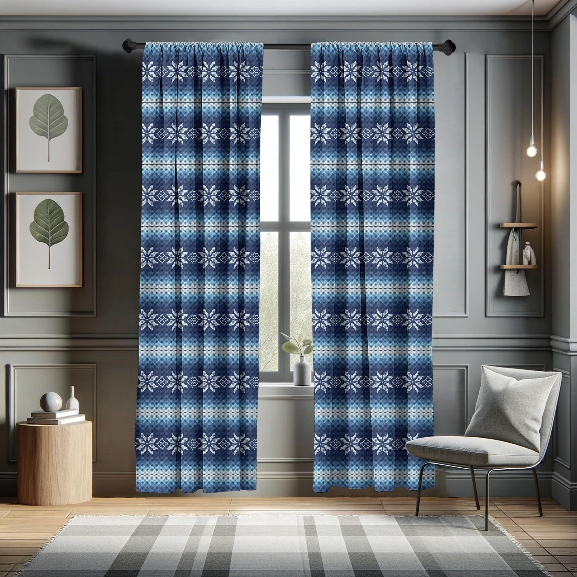 Ambesonne Winter Curtains - Traditional Scandinavian Needlework Inspired Jacquard Flakes Knitting Pattern, 2 Panel Set (28