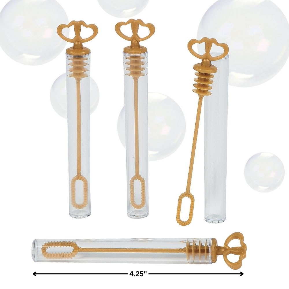 24-Piece Gold Heart Bubble Tubes - Fun Party Favors, Sensory Toys for Kids, Birthday Gifts & Classroom Rewards - Perfect for Celebrations, Playtime & Stress Relief