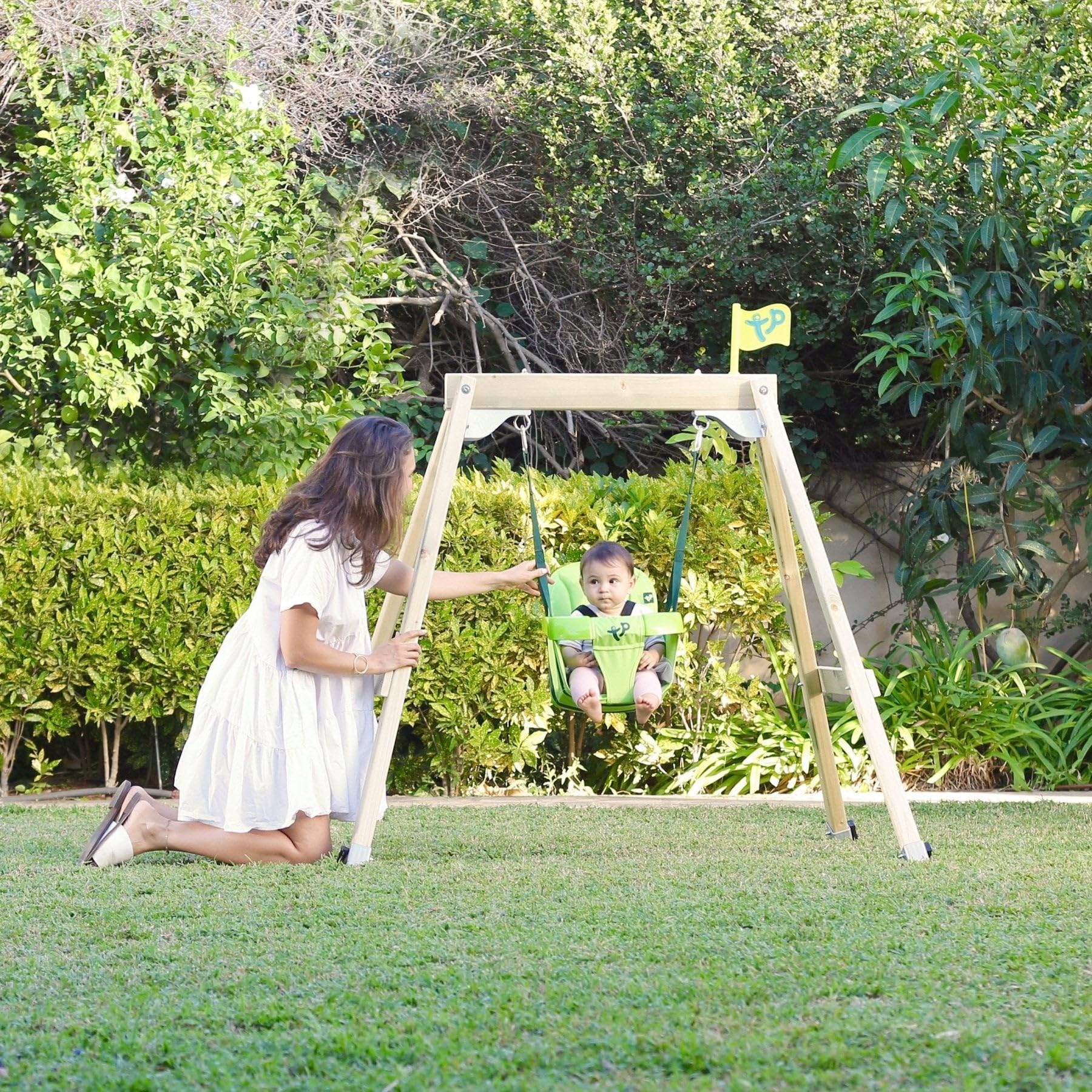 2-in-1 FSC Certified Wooden Swing Set for Kids - Baby Swing Chair & Play Gym with 200cm Anchoring Kit | Outdoor Backyard Playground Equipment for Toddlers & Infants