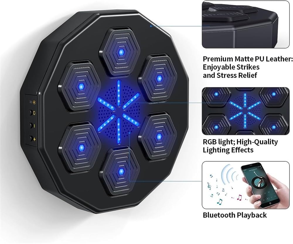 Smart Electronic Music Boxing Machine - Wall Mounted Punching Bag for Home Gym & Boxing Training | Interactive Boxing Target with LED Display & Bluetooth Speaker | Perfect for Adults & Kids Workouts (Includes Gloves) - Ideal for Home Fitness, Stress Relief & Family Fun