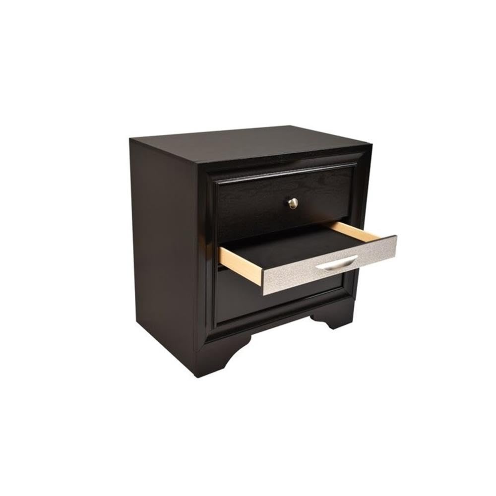 Matrix Traditional Style 2 Drawer Wood Nightstand in Black - Bedside Table for Bedroom, Living Room & Guest Room