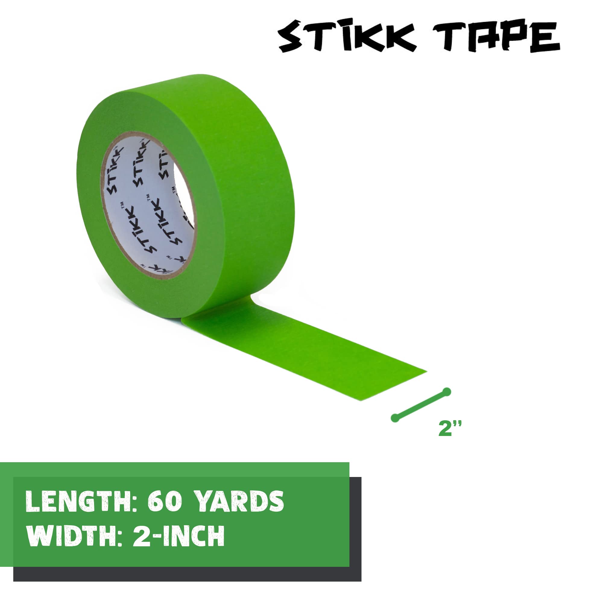 STIKK Green Painter's Tape 3-Pack - 2 Inch x 60 Yards - Residue-Free Masking Tape for Painting Edges, Trim & Ceilings - Perfect for DIY Home Projects, Wall Art & Professional Paint Jobs