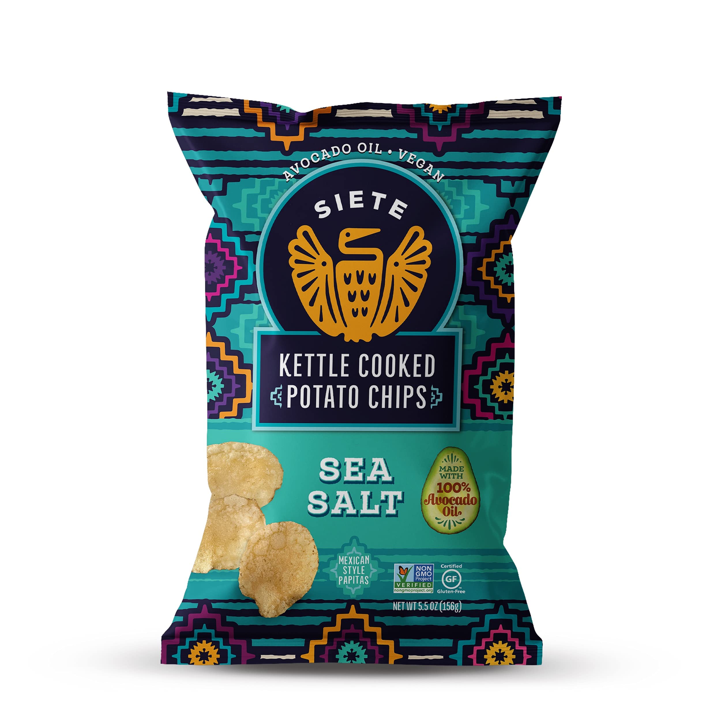 Siete Grain Free Potato Chips - Kettle Cooked, Gluten Free, Vegan, Non GMO Snacks with Sea Salt (Pack of 6) | Healthy Crunchy Snack for Parties, Road Trips & Keto Diet