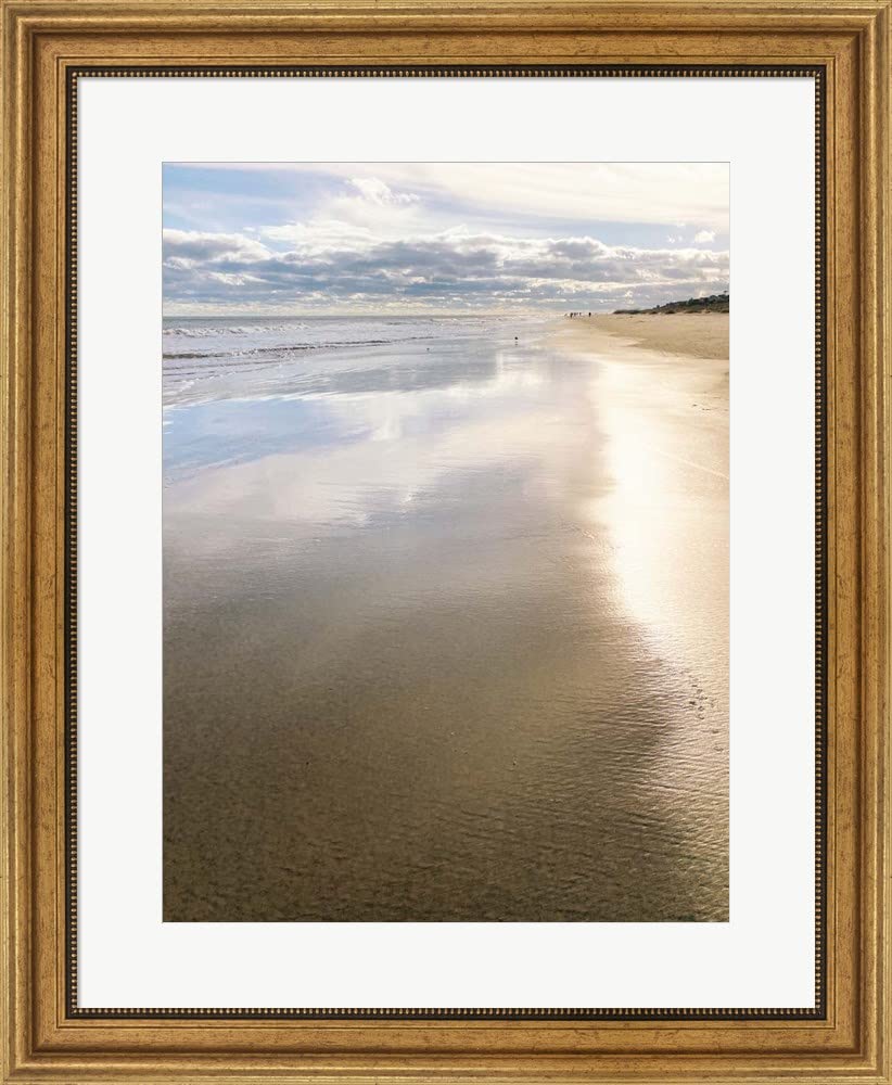 Anna Coppel The Beach at Dusk Framed Art Print - 23x28 Inch Coastal Wall Decor with Wide Gold Frame - Perfect for Living Room, Bedroom or Beach House Decor
