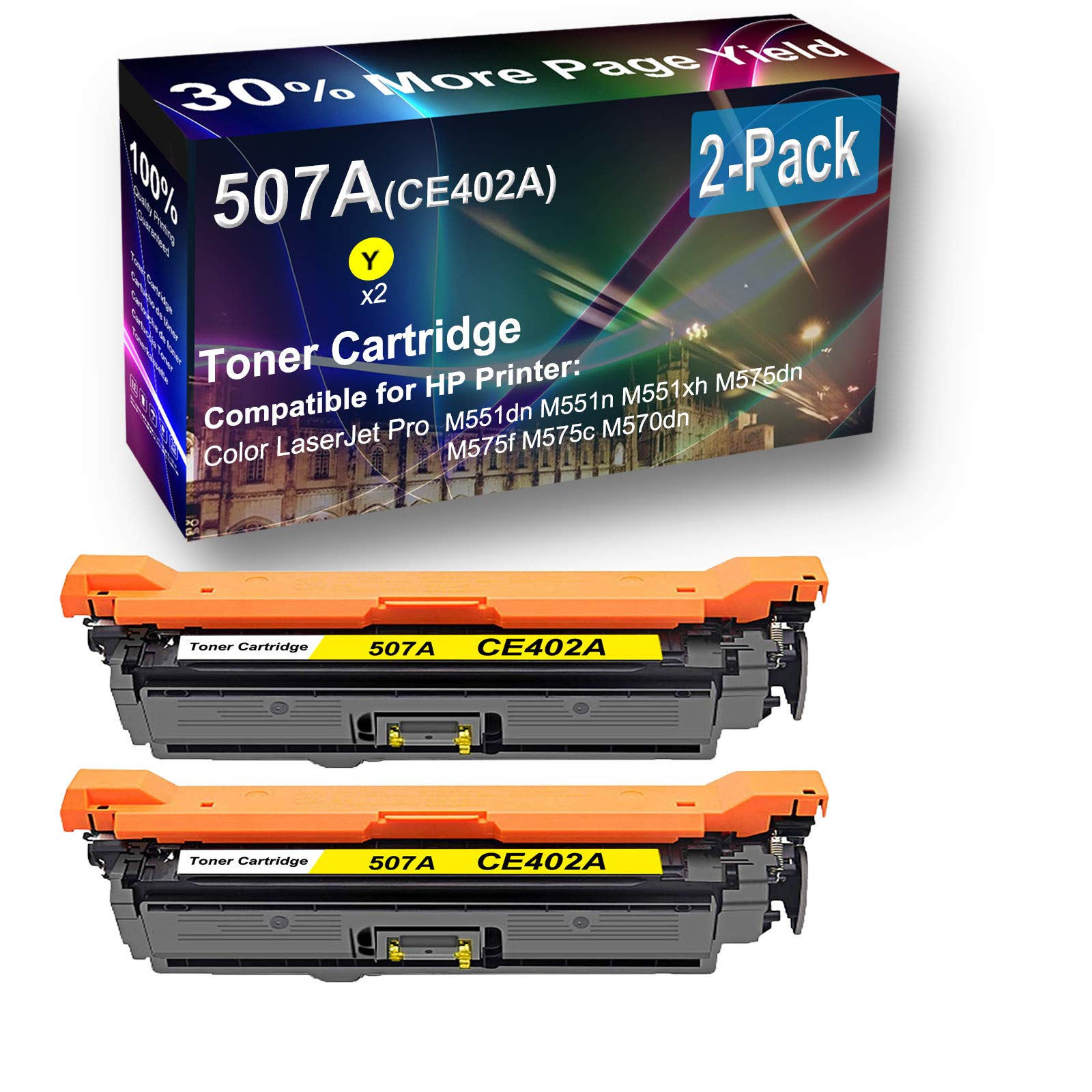 2-Pack High Yield 507X/507A (CE402X) Compatible Laser Toner Cartridge for HP M575c & M570dn Printers - Yellow | Office & Home Printing, Business Documents, Reports