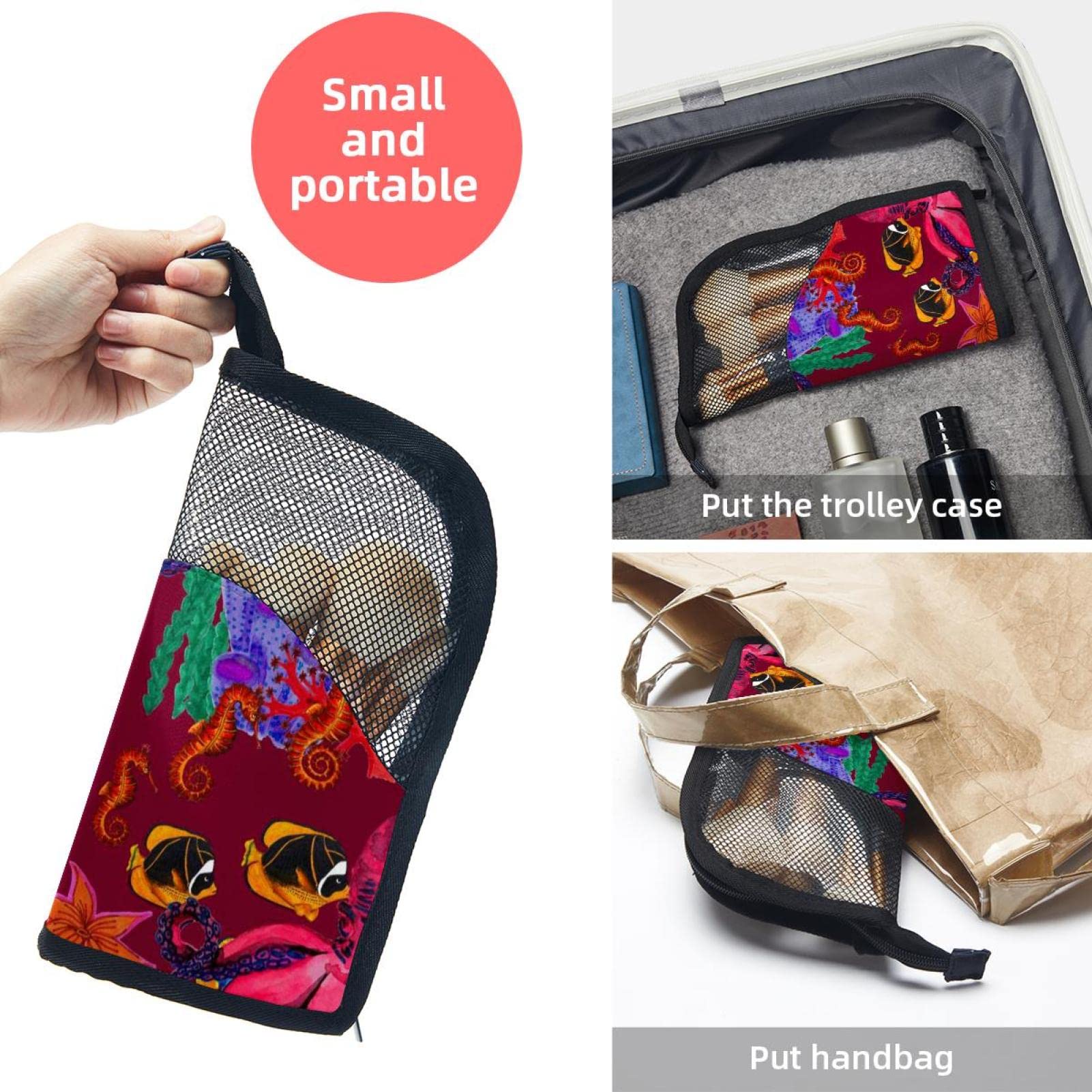 Portable Makeup Brush Organizer Bag with 12 Slots - Cute Turtle Fish Seahorse & Octopus Design - Travel Cosmetic Brush Holder Case for Makeup Artists & Beauty Enthusiasts | Perfect for Travel, Home Vanity & Professional Makeup Kits