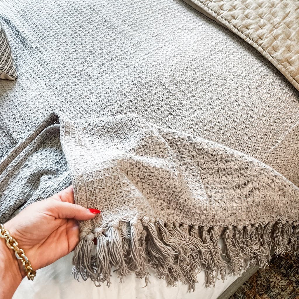 Soft Waffle Knit Cotton Blanket with Tassel Fringe - Cozy Throw Coverlet for Bed, Couch & Nursery - Perfect for Winter, Gifts & Home Decor