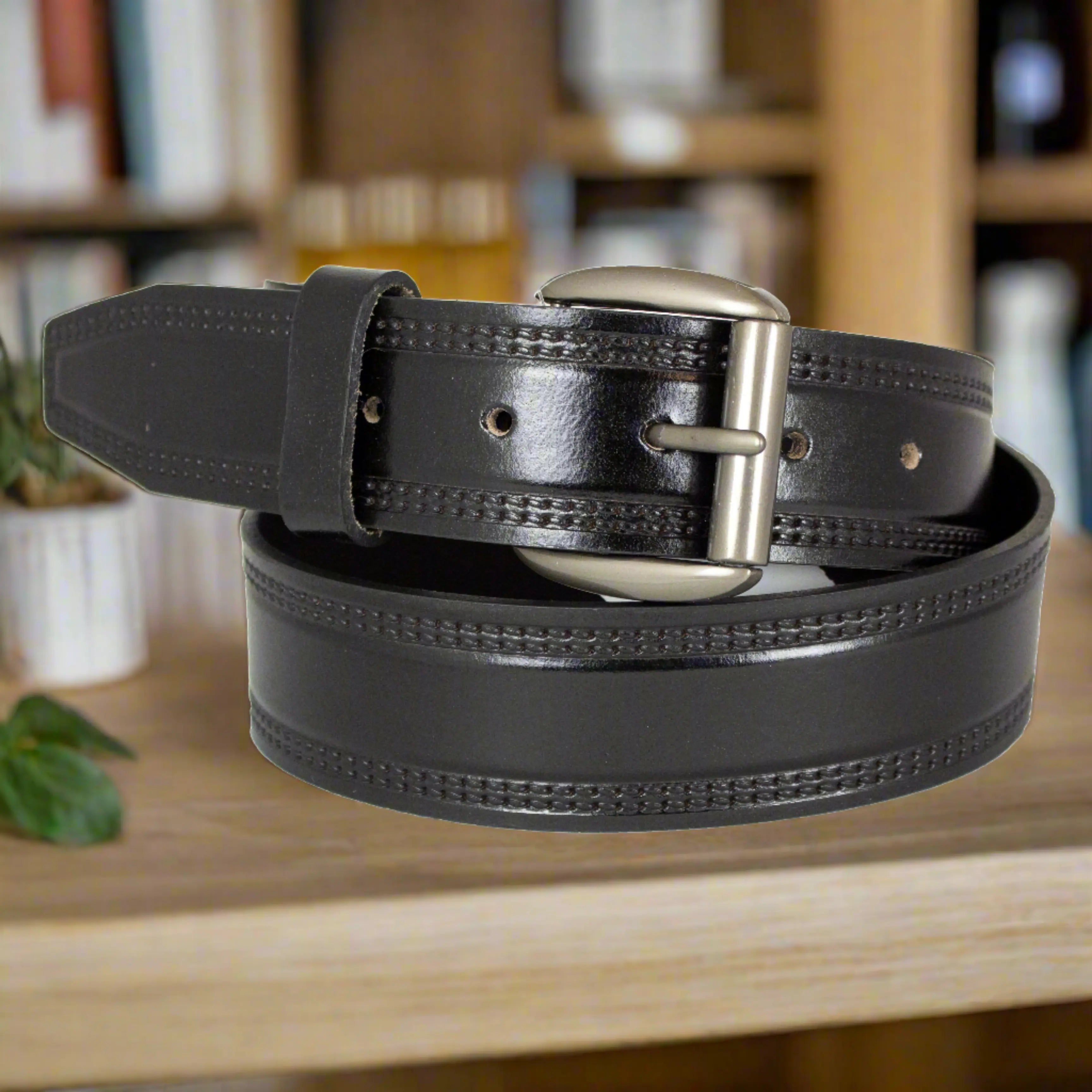Premium BOL Men's Genuine Leather Belt with Removable Buckle - Double Stitch Reinforced Dress Belt for Business, Casual & Formal Wear