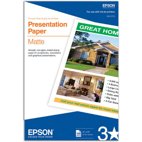 Epson Presentation Paper Matte 11x17 Inches - 100 Sheets for Professional Printing, Reports, and Presentations - Ideal for Office, School, and Business Documents