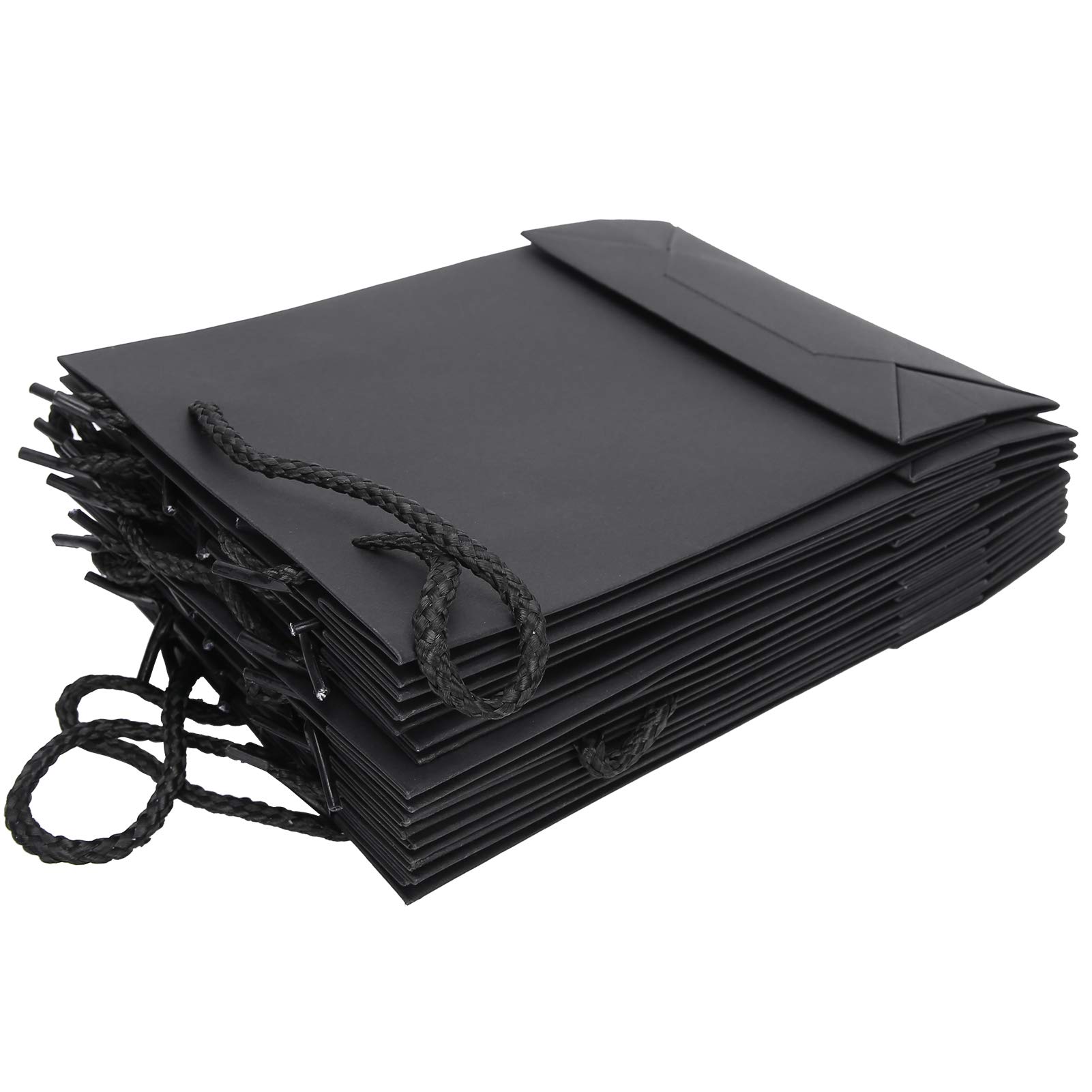 Pssopp 10-Pack 5.8 x 2.4 x 7.9 Inch Black Kraft Paper Shopping Bags with Handles - Eco-Friendly Gift Bags for Retail Packaging, Parties, Weddings & Grocery Shopping
