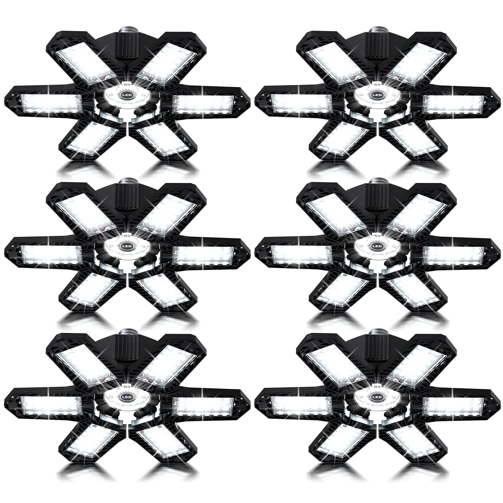 6-Pack 200W LED Garage Lights - E26/E27 Shop Lights for Basement & Attic