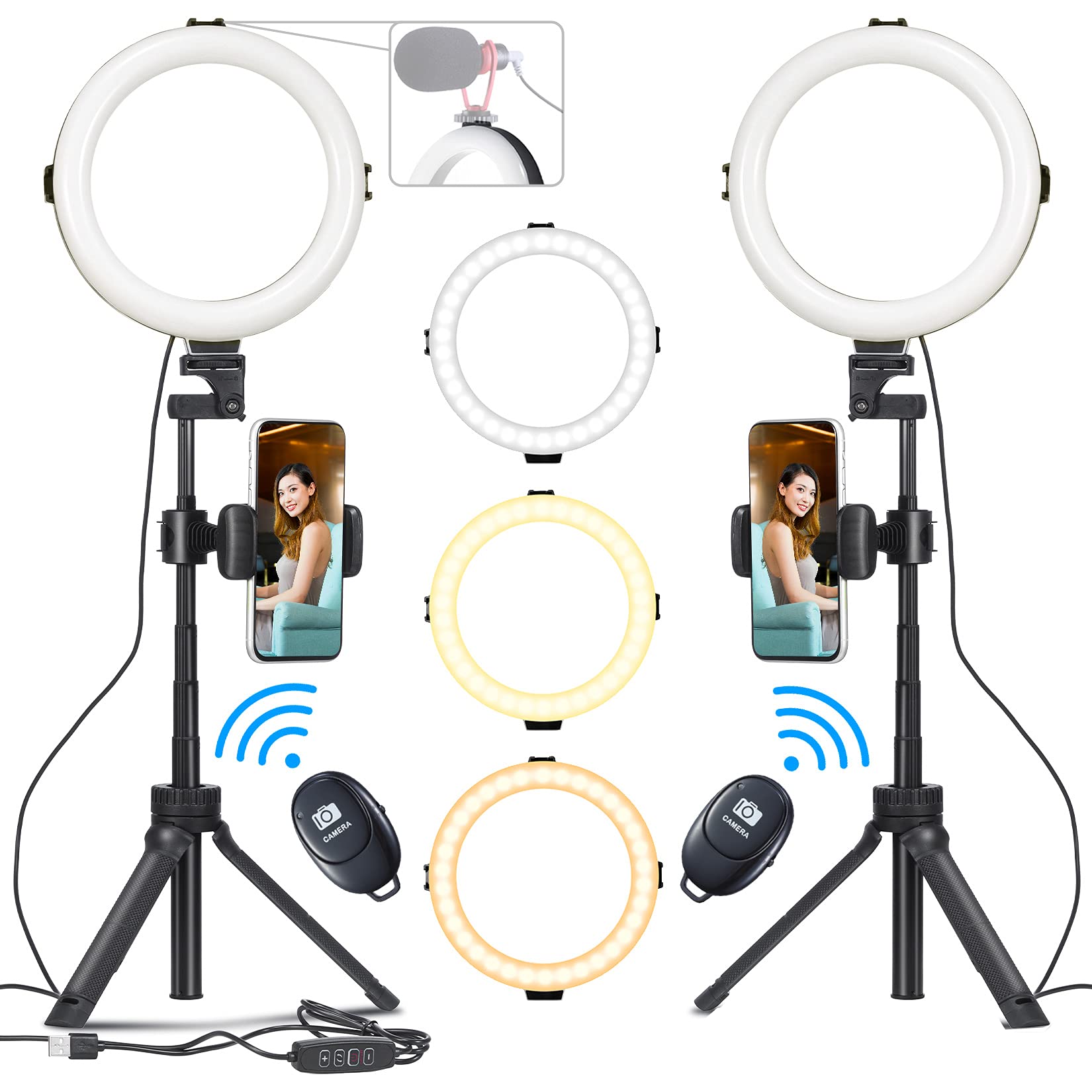 2 Pack VIJIM LED Ring Light with Tripod Stand, Phone Holder & Bluetooth Remote - Perfect for Live Streaming, YouTube Videos, TikTok, Makeup, Photography & Video Calls