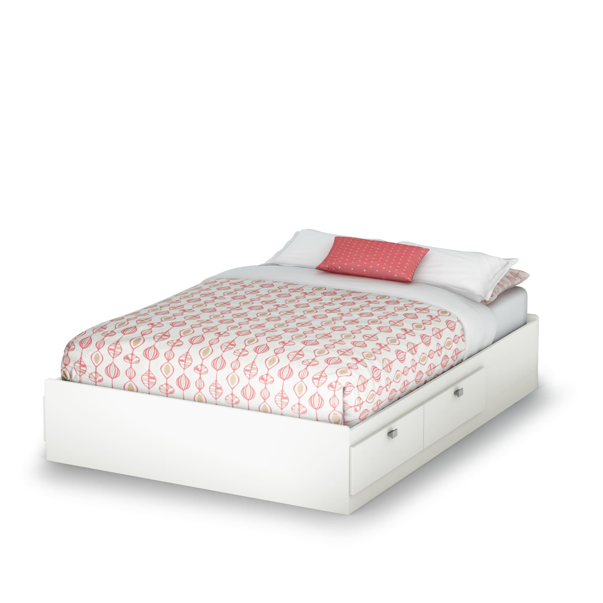 South Shore Spark Mates Full Size Bed Frame with 4 Storage Drawers, 54-inch Platform Bed in Pure White - Perfect for Kids Rooms, Guest Bedrooms & Small Space Living
