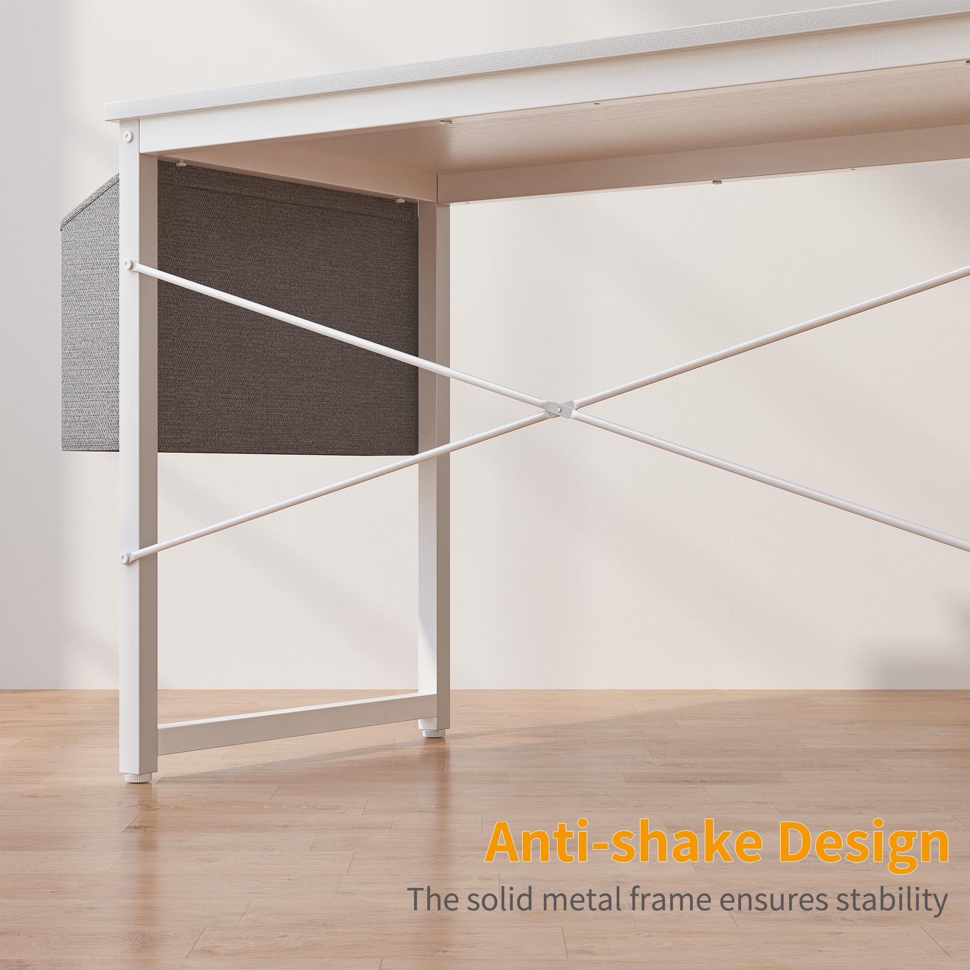 Cubiker 63 Inch Modern Simple Style Computer Desk - Sturdy Home Office Writing Desk with Storage Bag, White - Perfect for Small Spaces & Remote Work