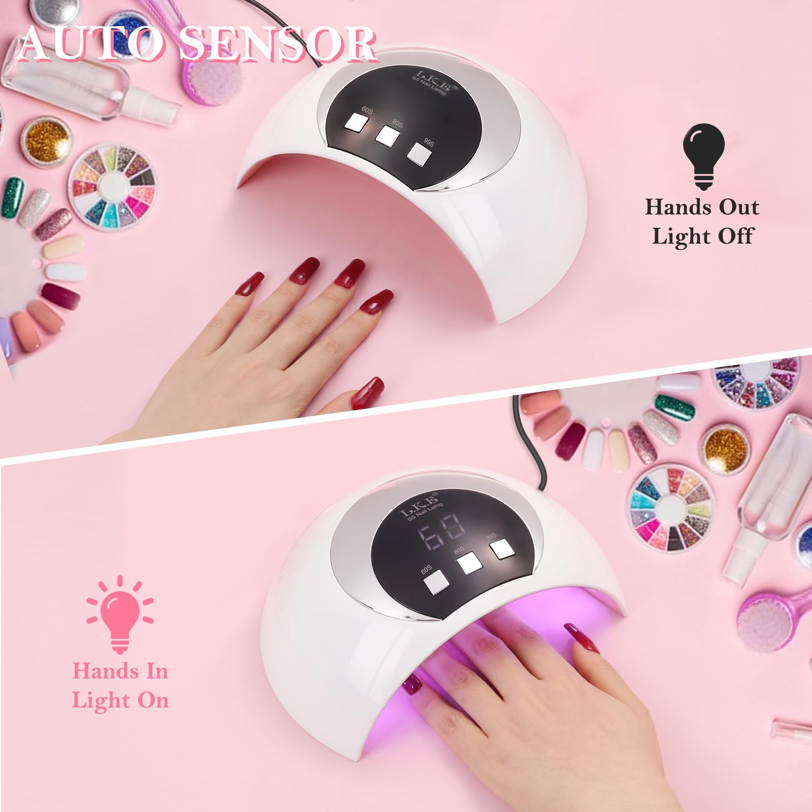 Professional 54W UV LED Nail Lamp with Auto Sensor & 3 Timers - Fast Curing Gel Polish Dryer for Salon & Home Manicures | Perfect for Nail Art, Gel Extensions & DIY Nail Care