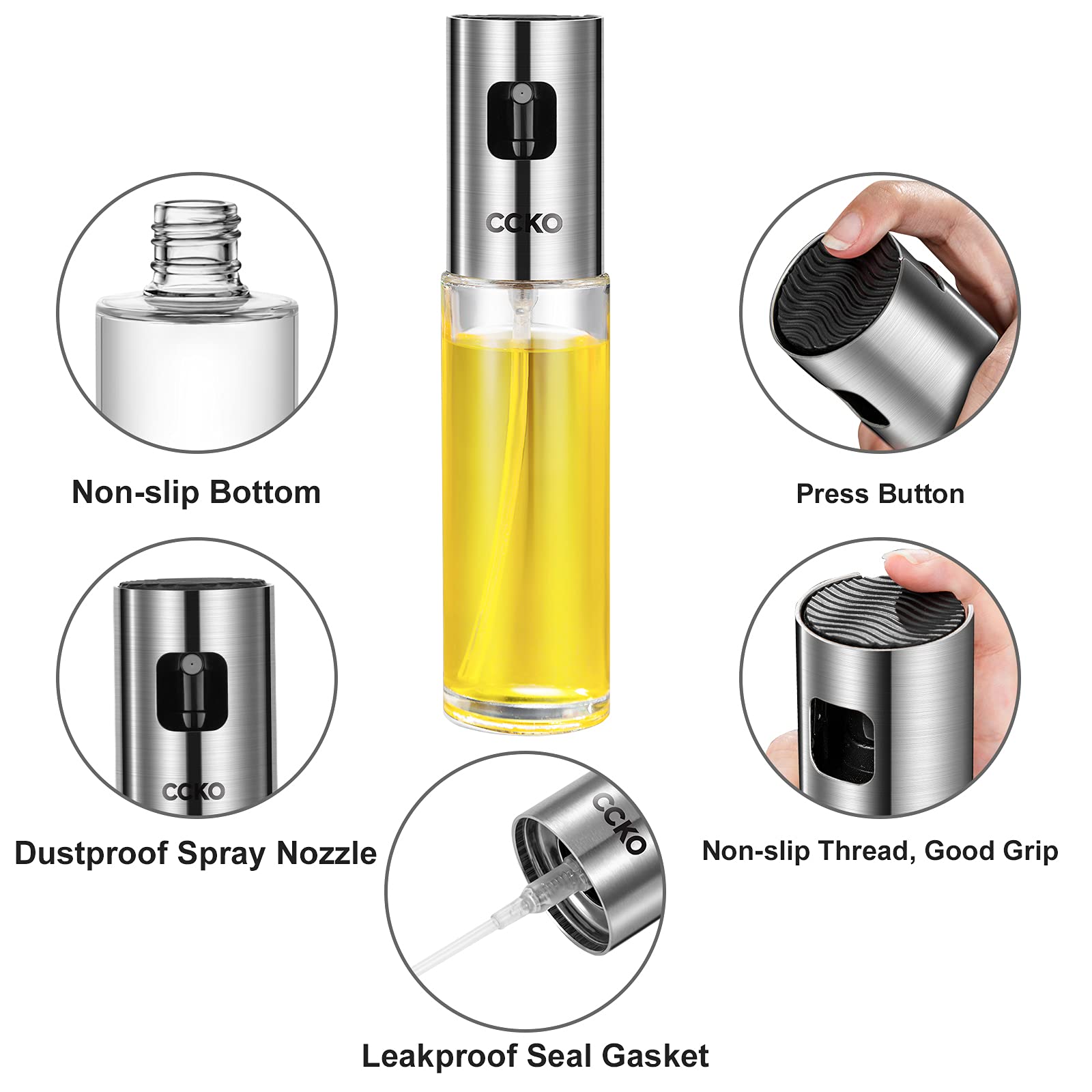 CCKO Oil Sprayer for Cooking - Non-Aerosol Oil Spray Dispenser Bottle for Air Fryer, Baking, BBQ, Salad, Frying & Grilling | Perfect for Healthy Cooking & Kitchen Use