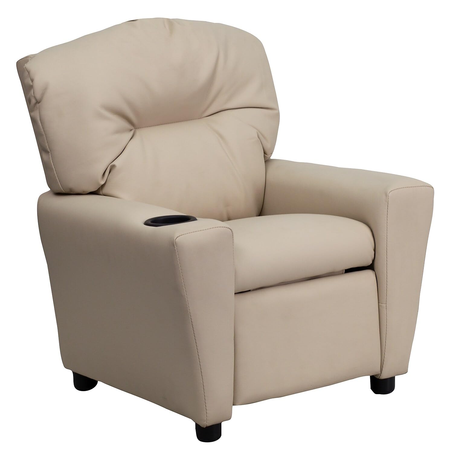 Flash Furniture Chandler Contemporary Beige Vinyl Kids Recliner with Cup Holder - Comfortable Children's Chair for Reading, Gaming & TV Watching in Bedroom or Playroom