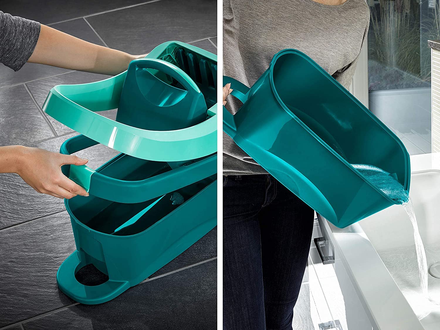 Leifheit Professional Evo Mop Press with Integrated Wheels - Heavy Duty Floor Cleaning for Kitchen, Bathroom & Hardwood Floors