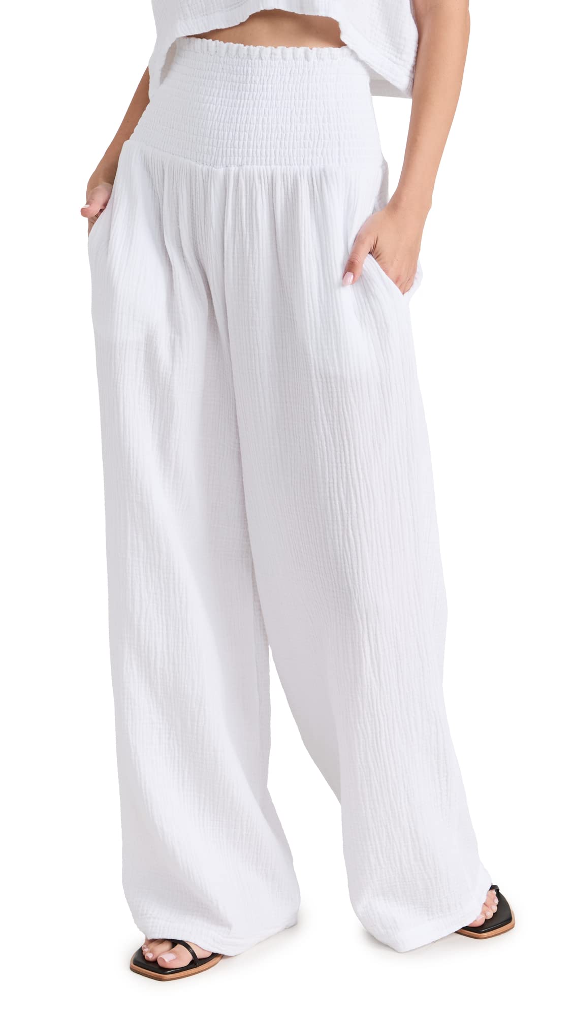 Monroe Women's Gauze Smocked Flare Pants - Lightweight Summer Casual Trousers for Beach, Vacation & Boho Style Outfits