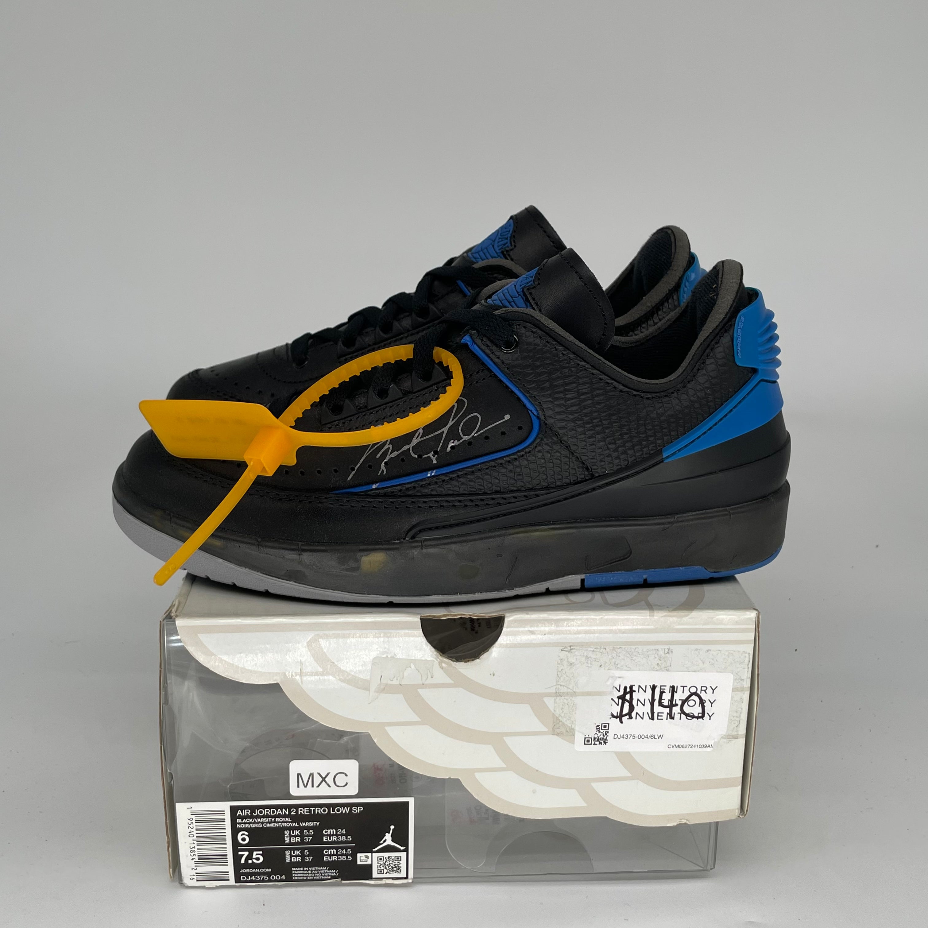Original Air Jordan 2 Low Off-White Black Blue Men's Basketball Shoes Size 6 DJ4375-004 - Perfect for Streetwear, Sneaker Collecting & Casual Fashion