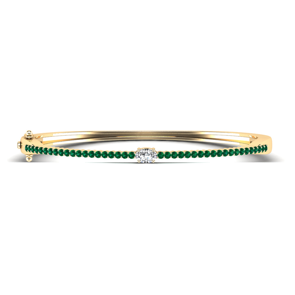 14K Yellow Gold Oval Diamond & Emerald Bangle Bracelet - 5.5 Inch Adjustable Wrist Size for Women | Perfect for Weddings, Anniversaries & Special Occasions