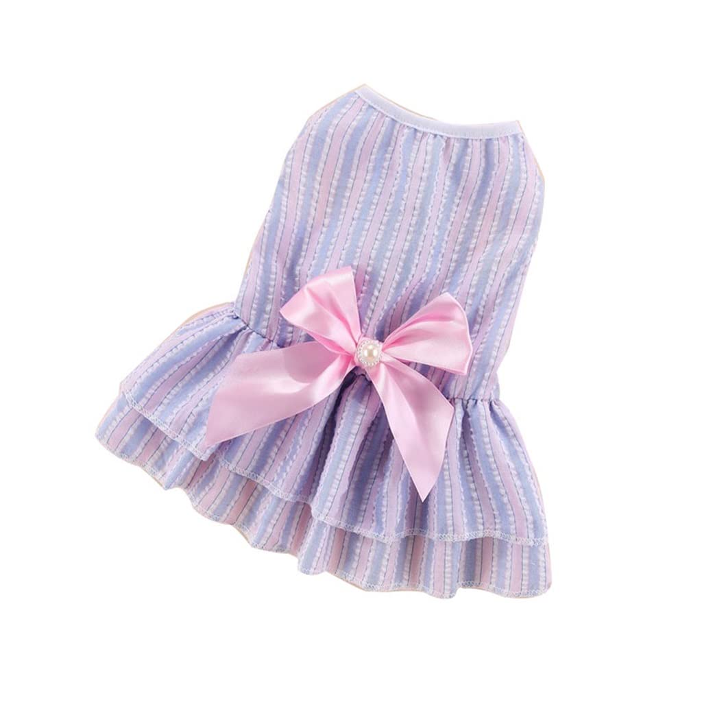 Vertical Striped Bow Dog Dress - Cute Summer Puppy Clothes for Small Dogs & Cats, Princess Skirt Pet Outfit (Color B, Size L) - Perfect for Parties, Photos & Daily Walks