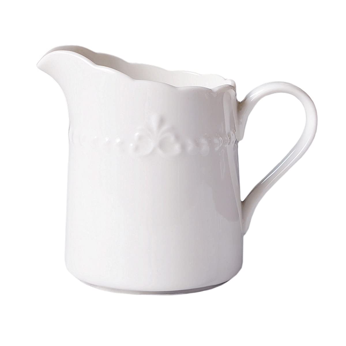 White Porcelain Creamer Pitcher with Handle - 8 Oz Small Milk Jug for Coffee, Tea & Kitchen Use - Elegant Sizikato Pitcher for Dining & Entertaining