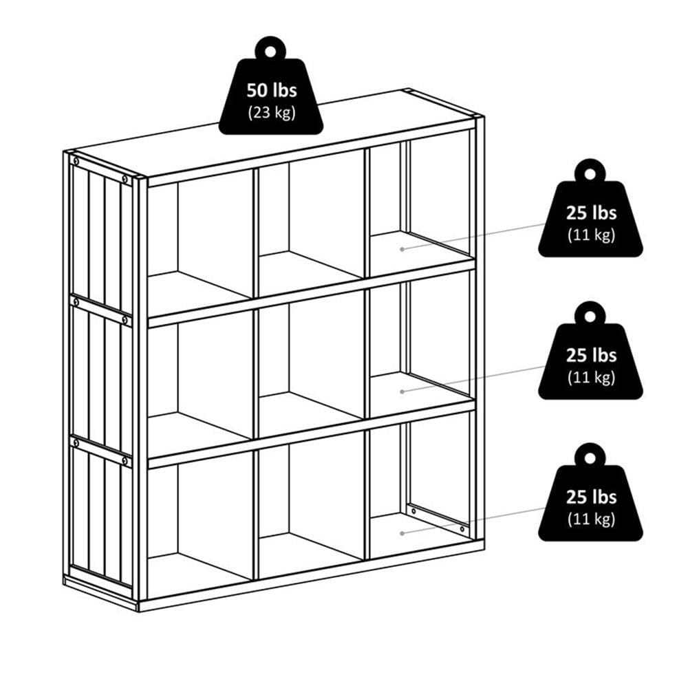 Winsome Timothy 7-Piece Storage Set with 3x3 Grid Shelf & 6 Fabric Baskets - Perfect for Home Organization, Nursery, and Closet Storage