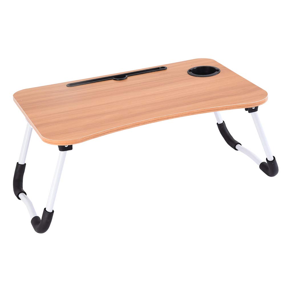 Foldable Laptop Desk with Cup Holder - Portable Sofa Bed Tray Table for Breakfast, Reading & Watching Movies - Adjustable Notebook Stand for PC, Couch & Bed Use (Brown) - Perfect for Home Office, Dorm & Small Spaces