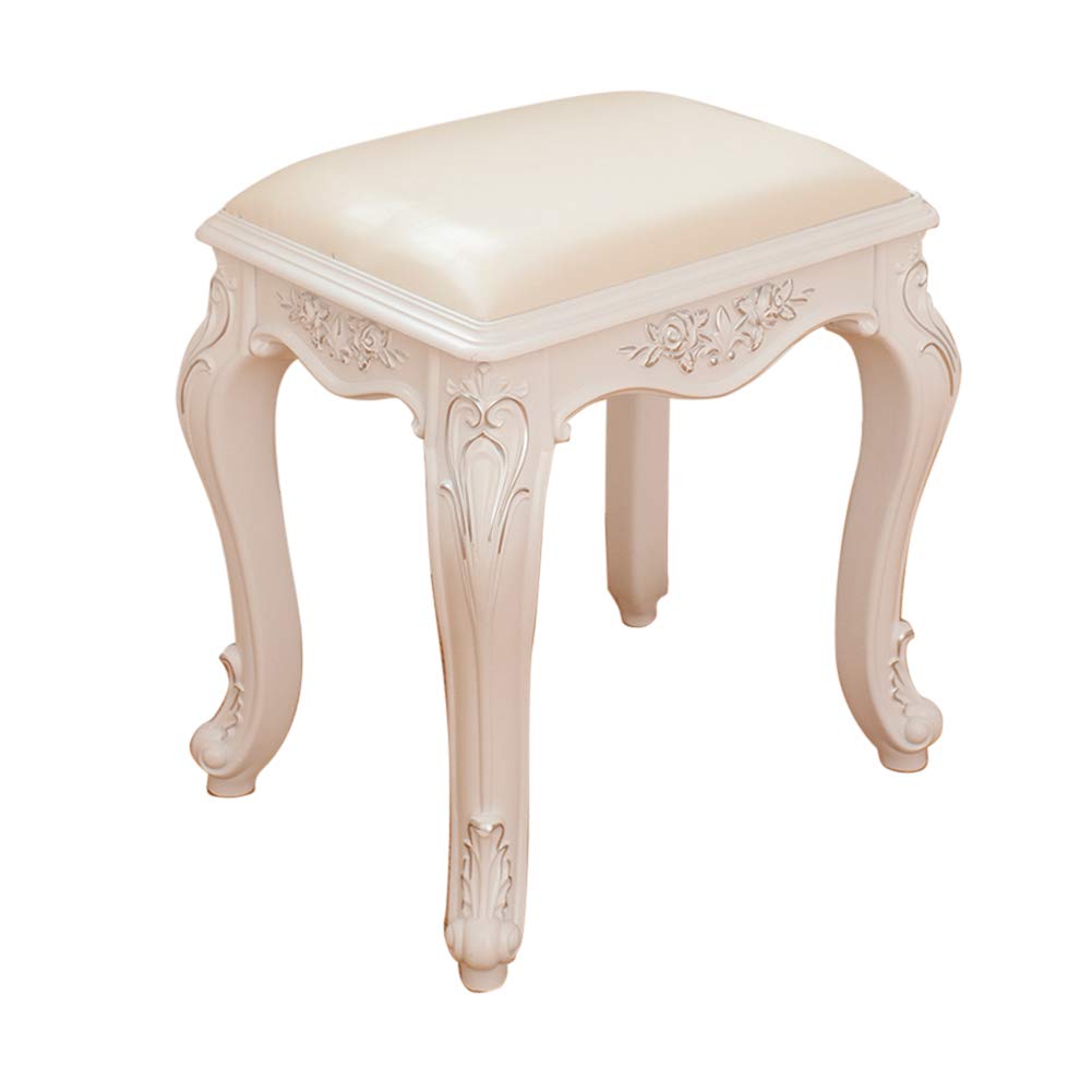 Baroque Style Vanity Bench with Upholstered Seat & Plastic Steel Legs - Padded Makeup Stool, Dressing Room Chair, Living Room Bench - High Resilience Sponge for Comfort - Perfect for Bedroom, Boudoir & Home Decor