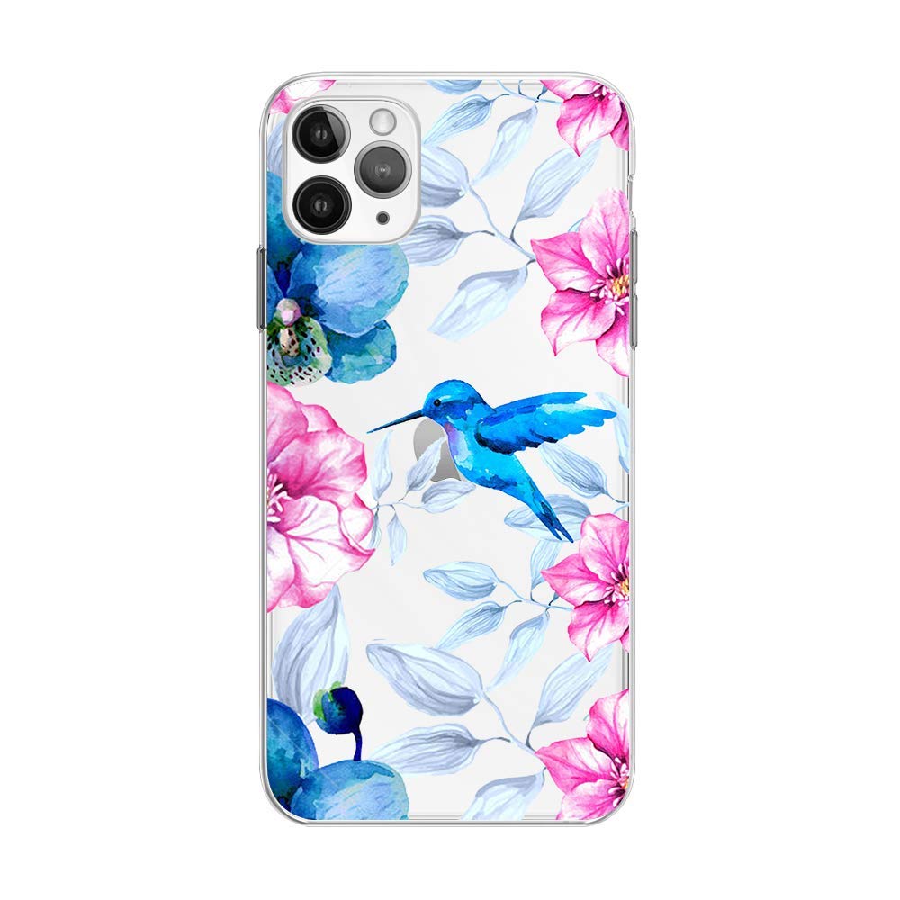 Cute Floral Hummingbird iPhone 12 Pro Case (6.1 inch) - Fashionable Transparent TPU Protective Cover for Women & Girls - Soft Clear Phone Case with Flower & Bird Design - Perfect for Everyday Use, Work, School & Travel
