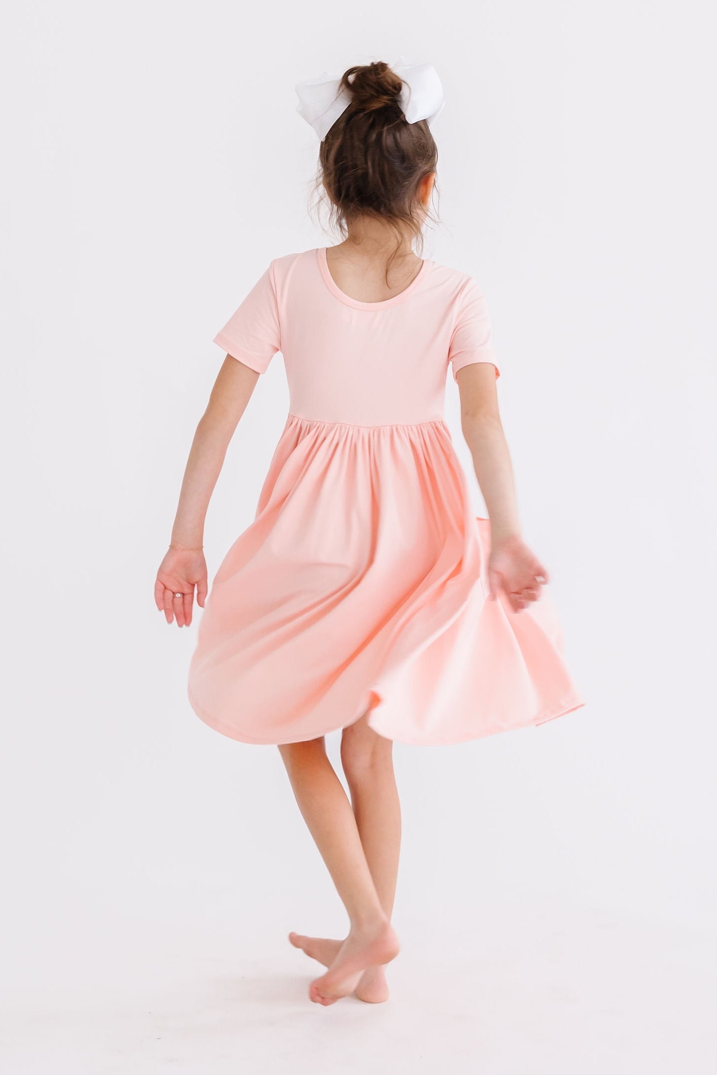 Peach Short Sleeve Pocket Twirl Dress for Women - Flowy Summer Casual Dress for Beach, Picnic, and Date Night