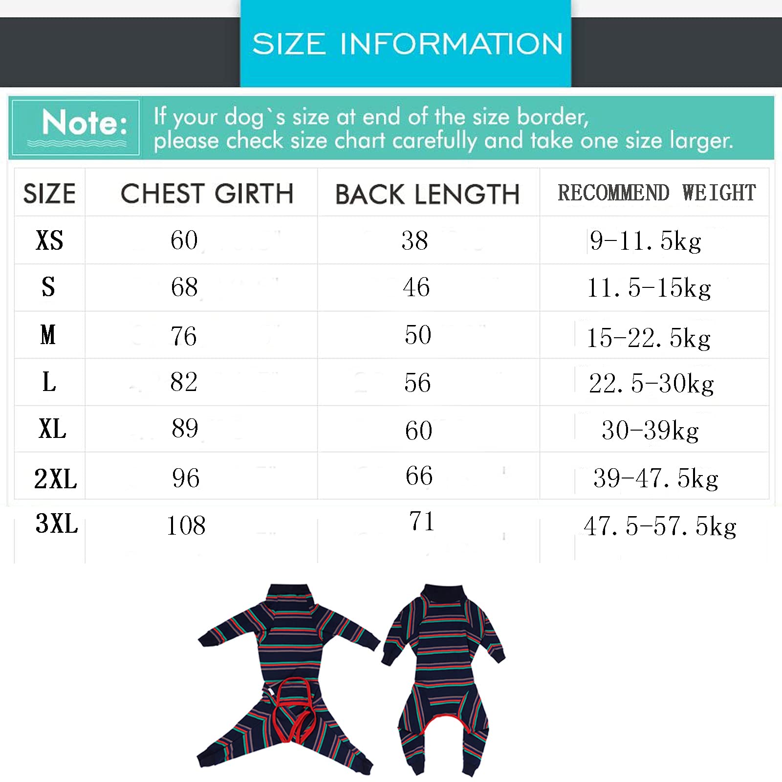 Striped Dog Pajamas - Elastic 4-Leg Jumpsuit for Medium & Large Dogs | Lightweight Pet Clothes for Comfort & Warmth | Perfect for Indoor Lounging, Cold Weather & Post-Surgery Recovery (Navy Blue, Size S)