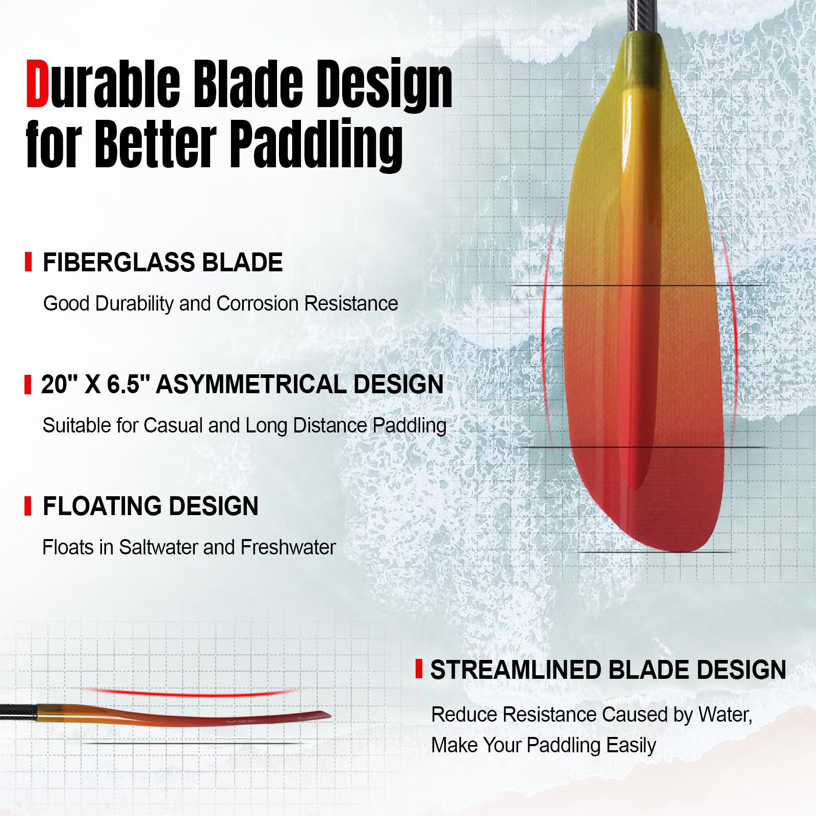 Premium Carbon Fiber Kayak Paddles with Gradient Fiberglass Blades - 3-Piece Adjustable Floating Oars (230-240cm/90-94in) for Touring, Fishing & Recreational Kayaking