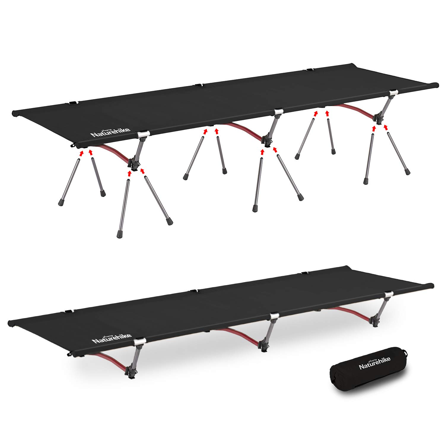 Naturehike Folding Camping Cot for Adults - Lightweight Portable Backpacking Cot with Heavy Duty 330 lbs Capacity - Compact Design for Camping, Hiking, Travel & Home Use - Perfect for Outdoor Adventures & Indoor Guest Bed