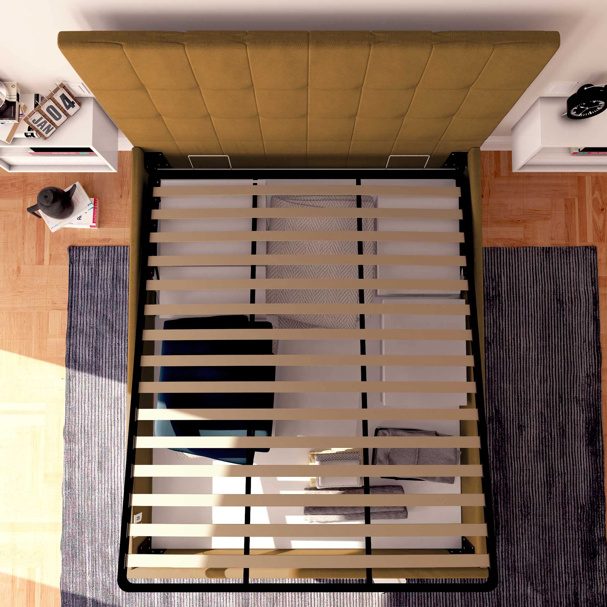 Baldiflex Single Bed with Storage, Synthetic Leather Dublin Model, Slatted Base for Single Mattress, 90 x 200 cm, Elegant Headboard, Hazel Color - Perfect for Small Bedrooms, Guest Rooms & Studio Apartments