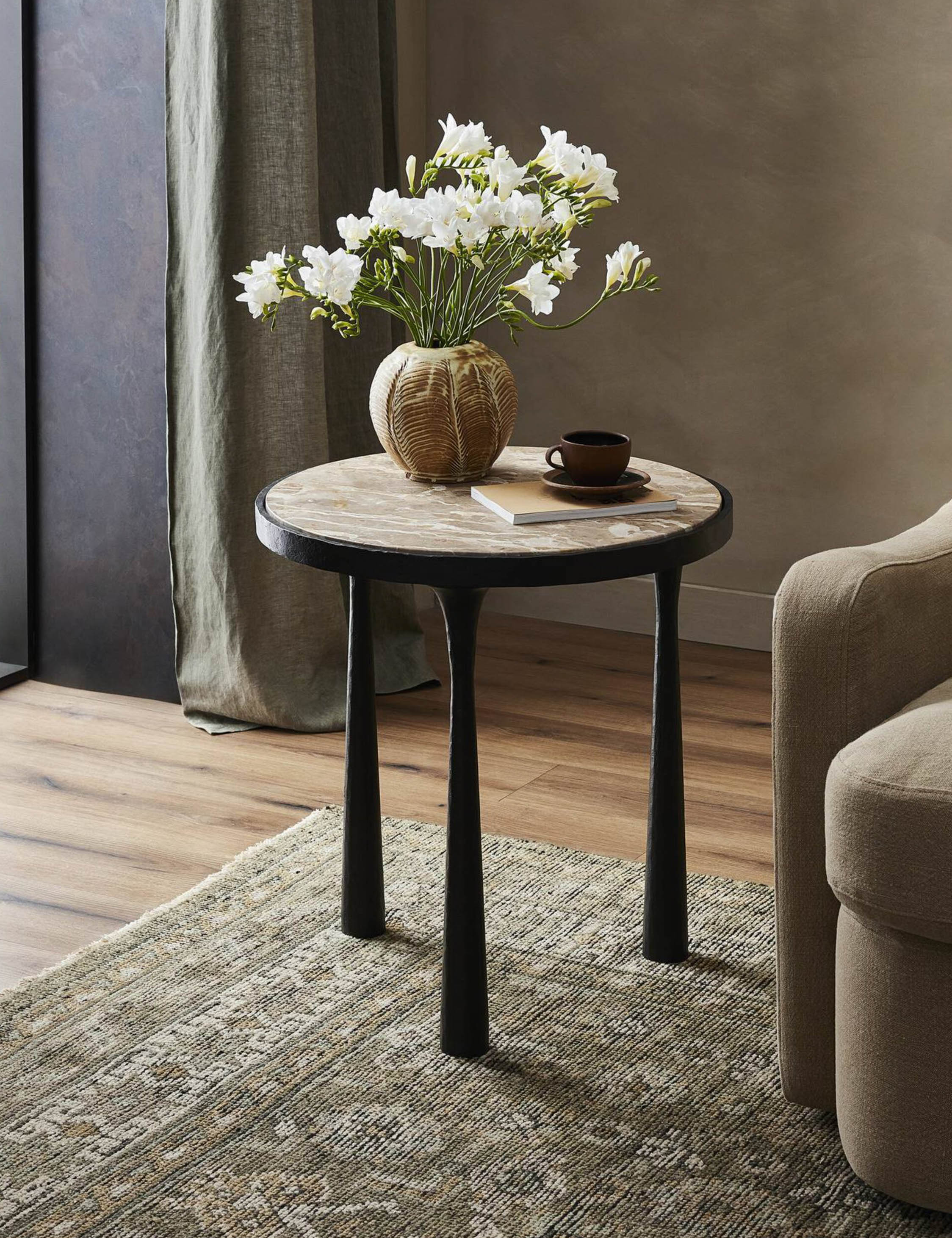 Amber Lewis x Four Hands Billings Round Side Table - Modern End Table for Living Room, Bedroom & Office Decor