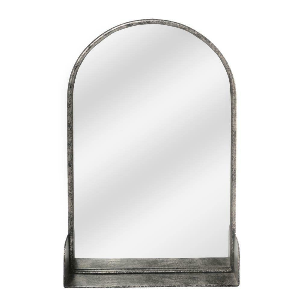 24 Inch Modern Round Arc Iron Hanging Wall Mirror with Shelf - Bathroom Decor & Wall Mirror for Home, Bedroom, Living Room & Entryway
