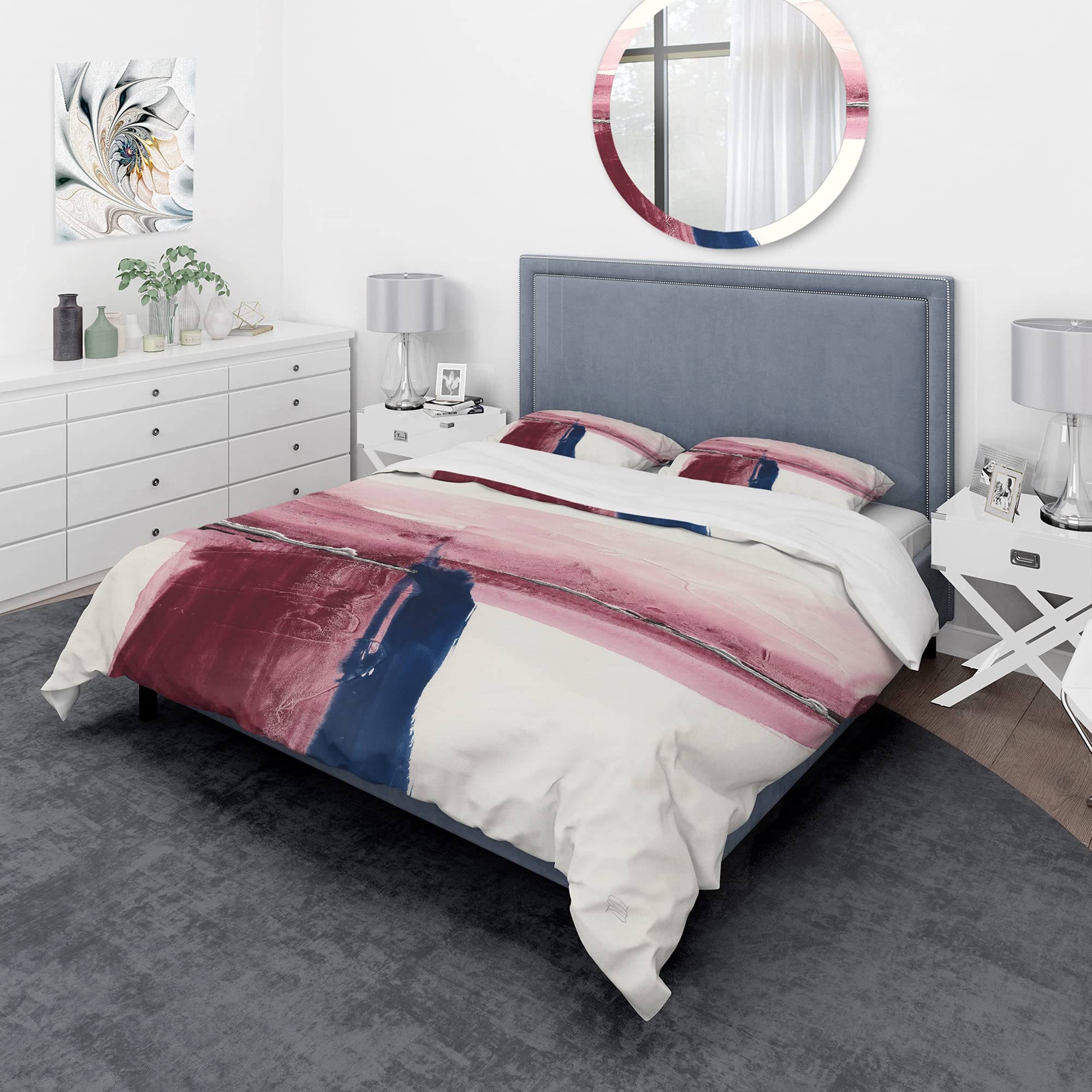 Shabby Chic Pink Duvet Cover Set King - 3Pc Abstract Bedding for All Seasons