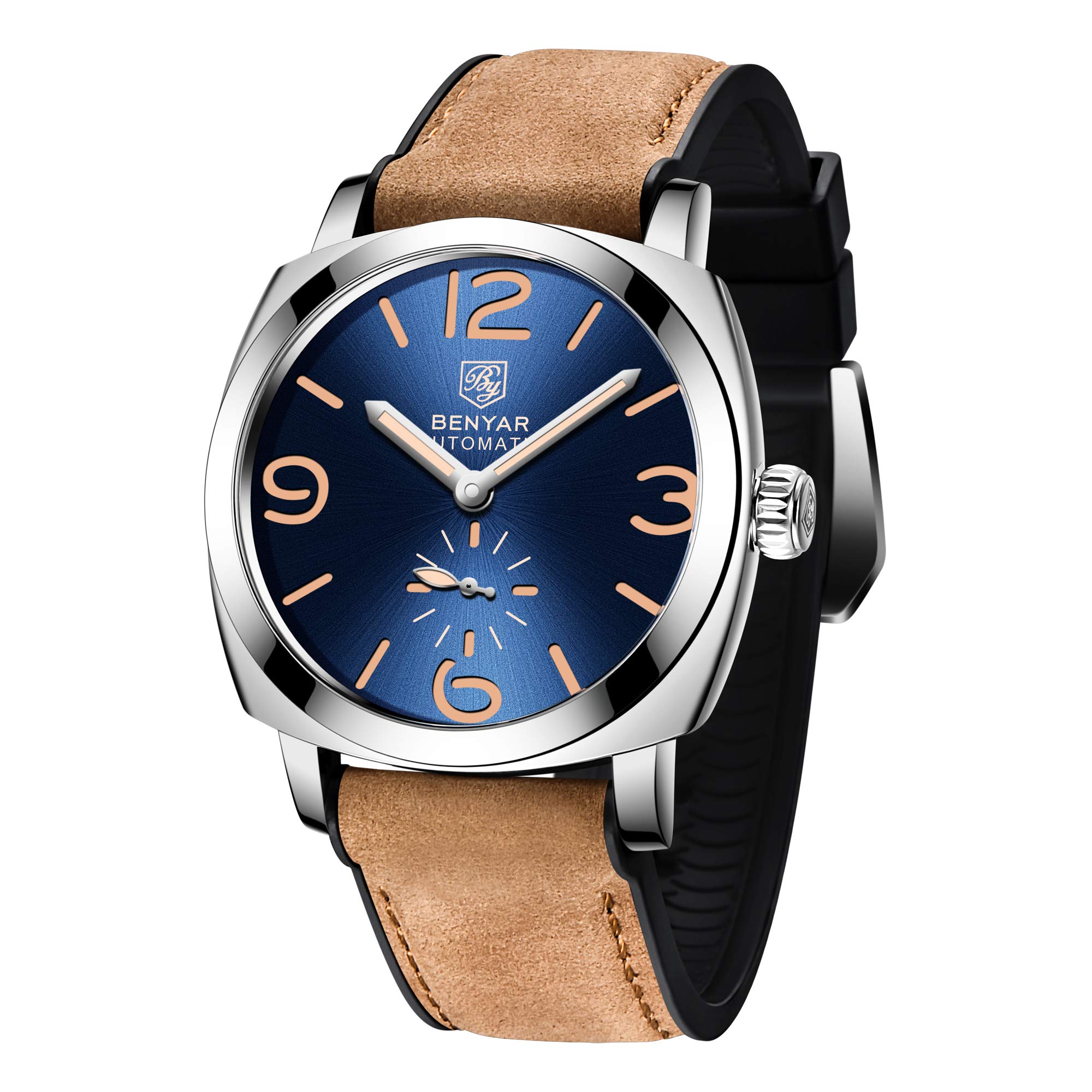 BENYAR Automatic Skeleton Mechanical Watch for Men - Black Leather Strap, Waterproof, Business & Casual Wristwatch | Perfect for Office, Formal Events & Everyday Wear