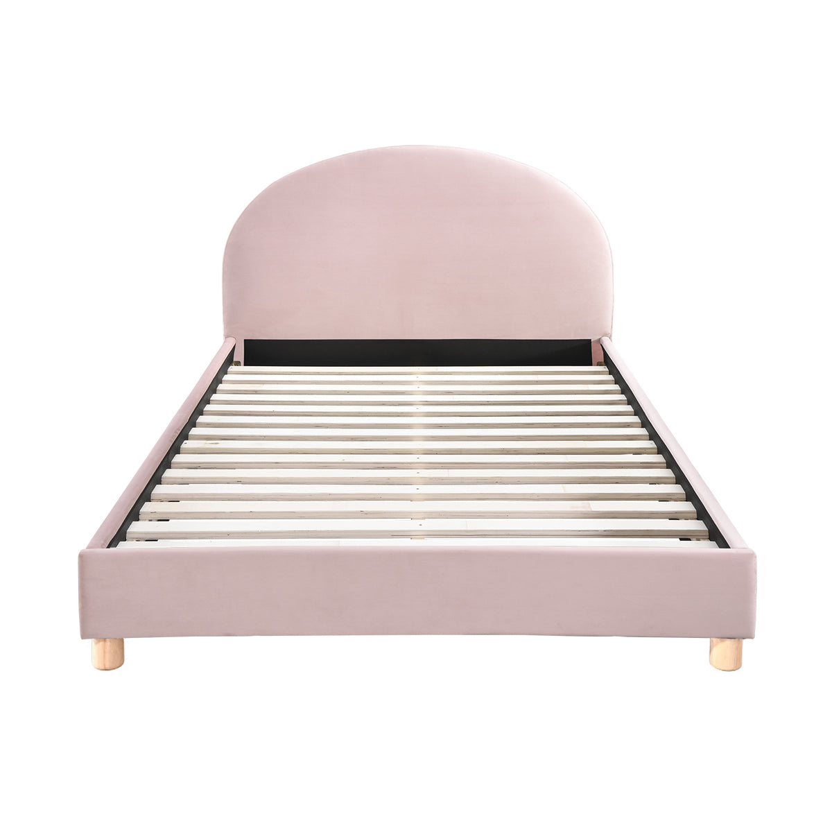 Archie Velvet Double Bed Frame - Blush Pink Upholstered Platform Bed with Wooden Legs for Modern Bedroom Decor | Perfect for Master Bedroom, Guest Room & Apartment
