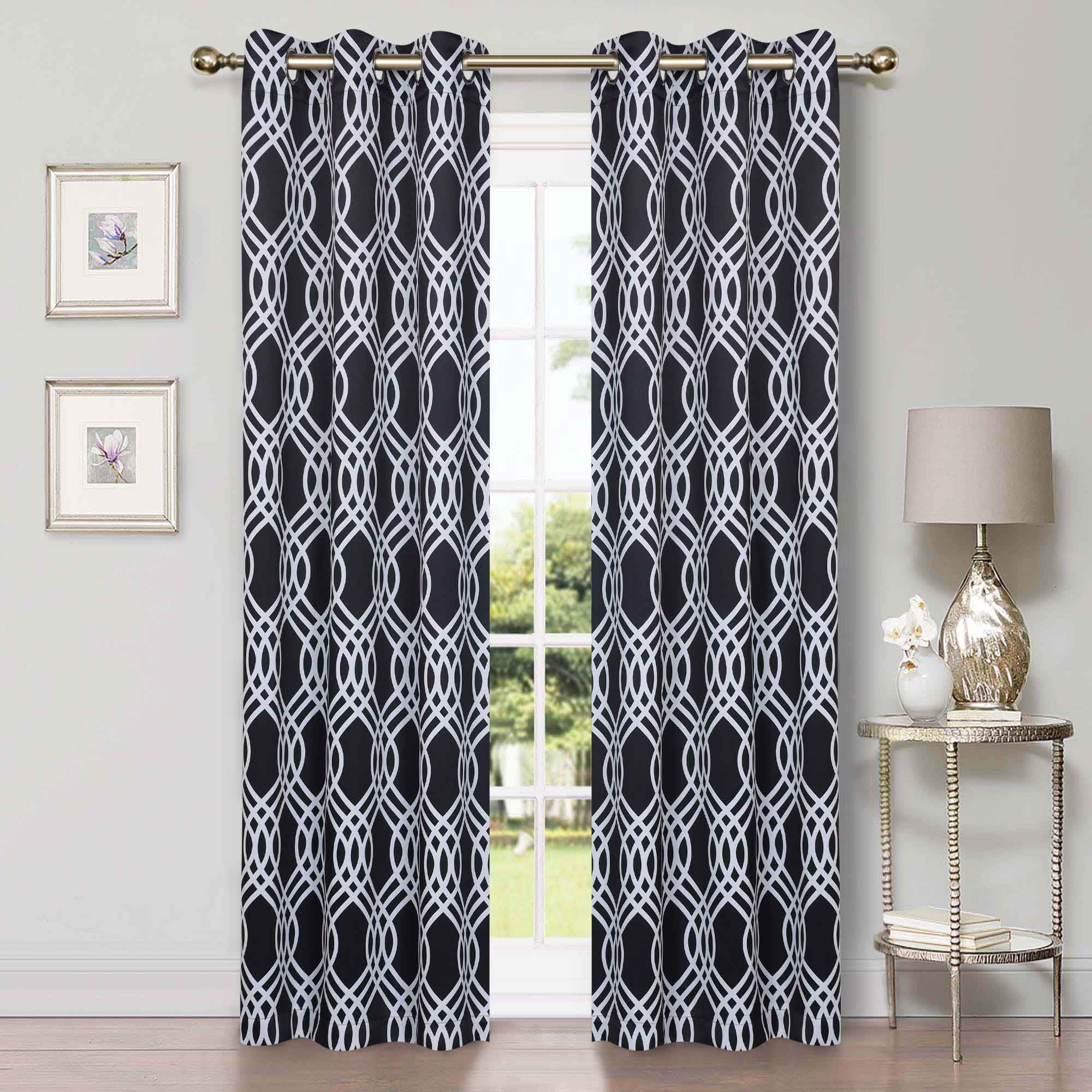 Blackout Curtains for Bedroom - Washable Room Darkening Ribbon Trellis Curtain Panel Set - Perfect for Nursery, Home Theater & Light Sleepers