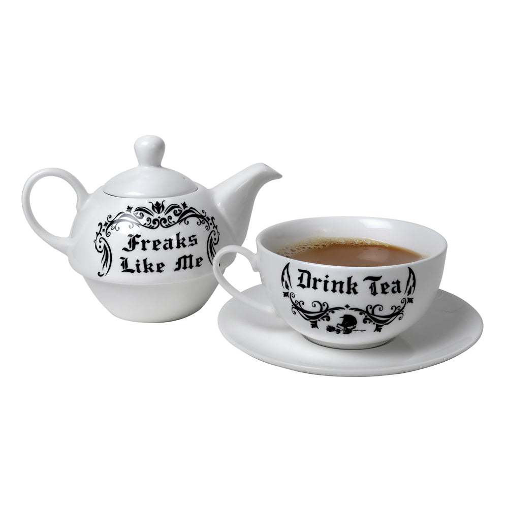 Freaks Like Me Tea Set - Unique and Quirky Ceramic Tea Cups with Saucers - Perfect for Tea Lovers, Gift Giving, and Themed Parties