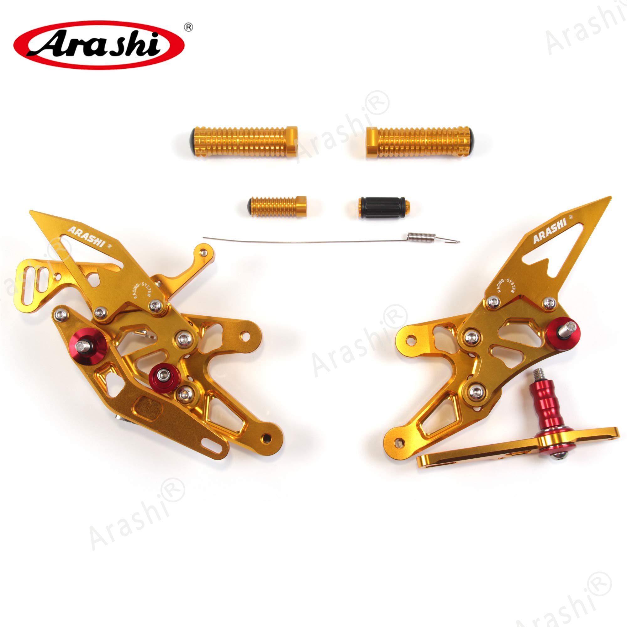 BMW S1000RR Adjustable Rear Sets Footpegs - Arashi V2.0 Rearsets for 2015-2019 S1000RR/HP4 Motorcycles | CNC Machined Gold Footrests | Track & Street Riding Accessories