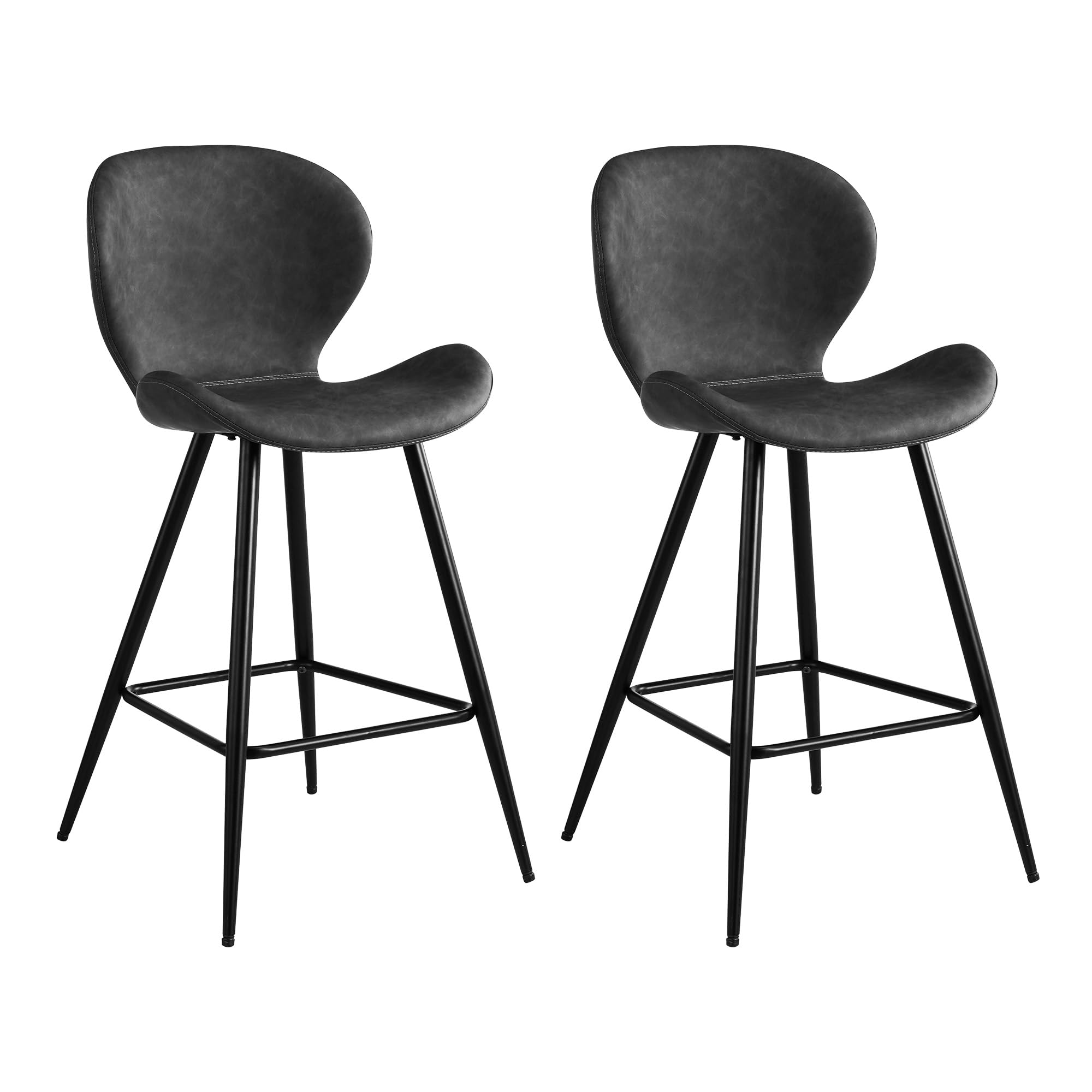 Mid Century Modern PU Leather Counter Height Bar Stools Set of 2 with Back - 26
