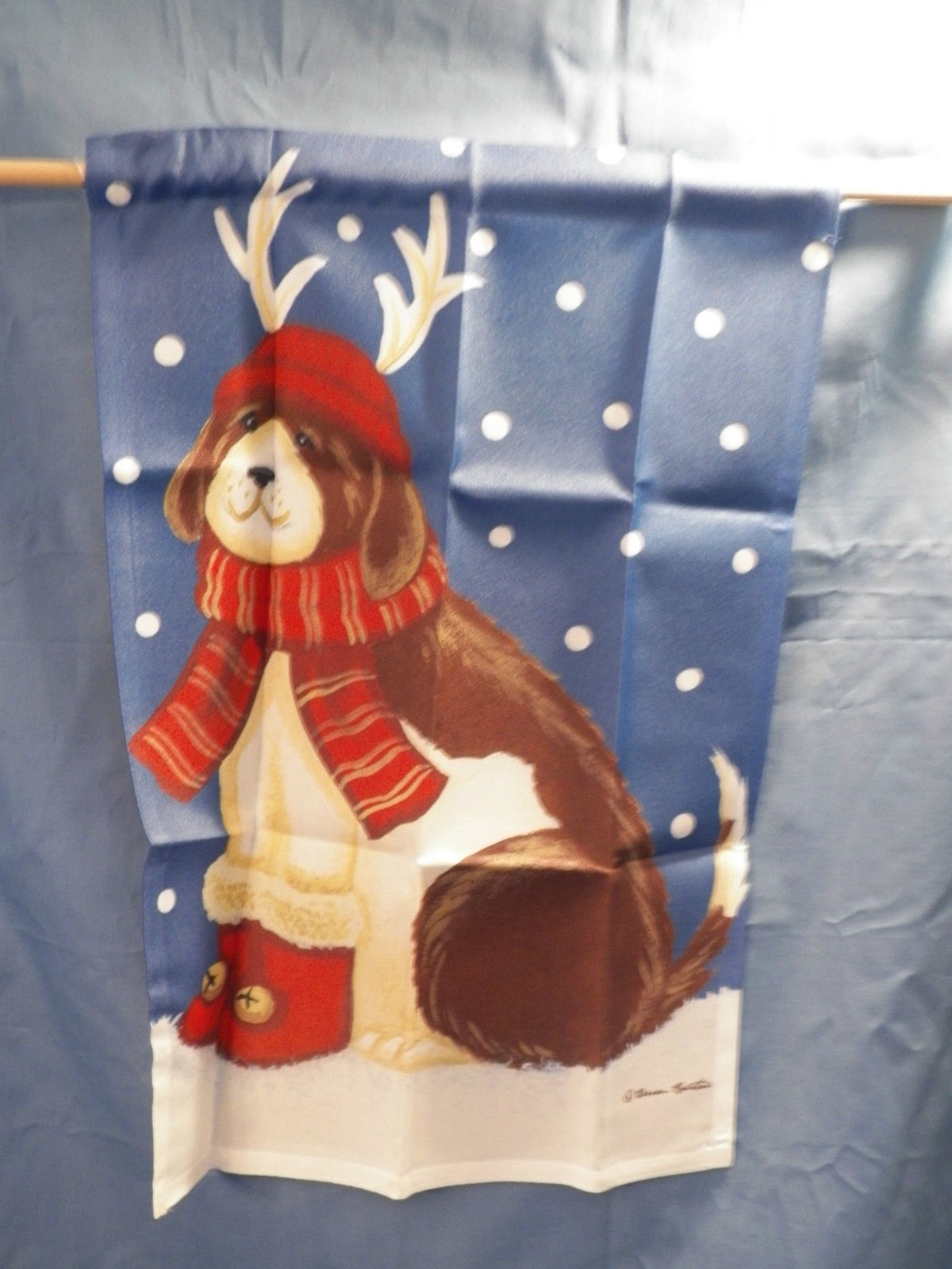 Christmas Dog with Reindeer Horns and Boots Garden Flag - Small 12.5