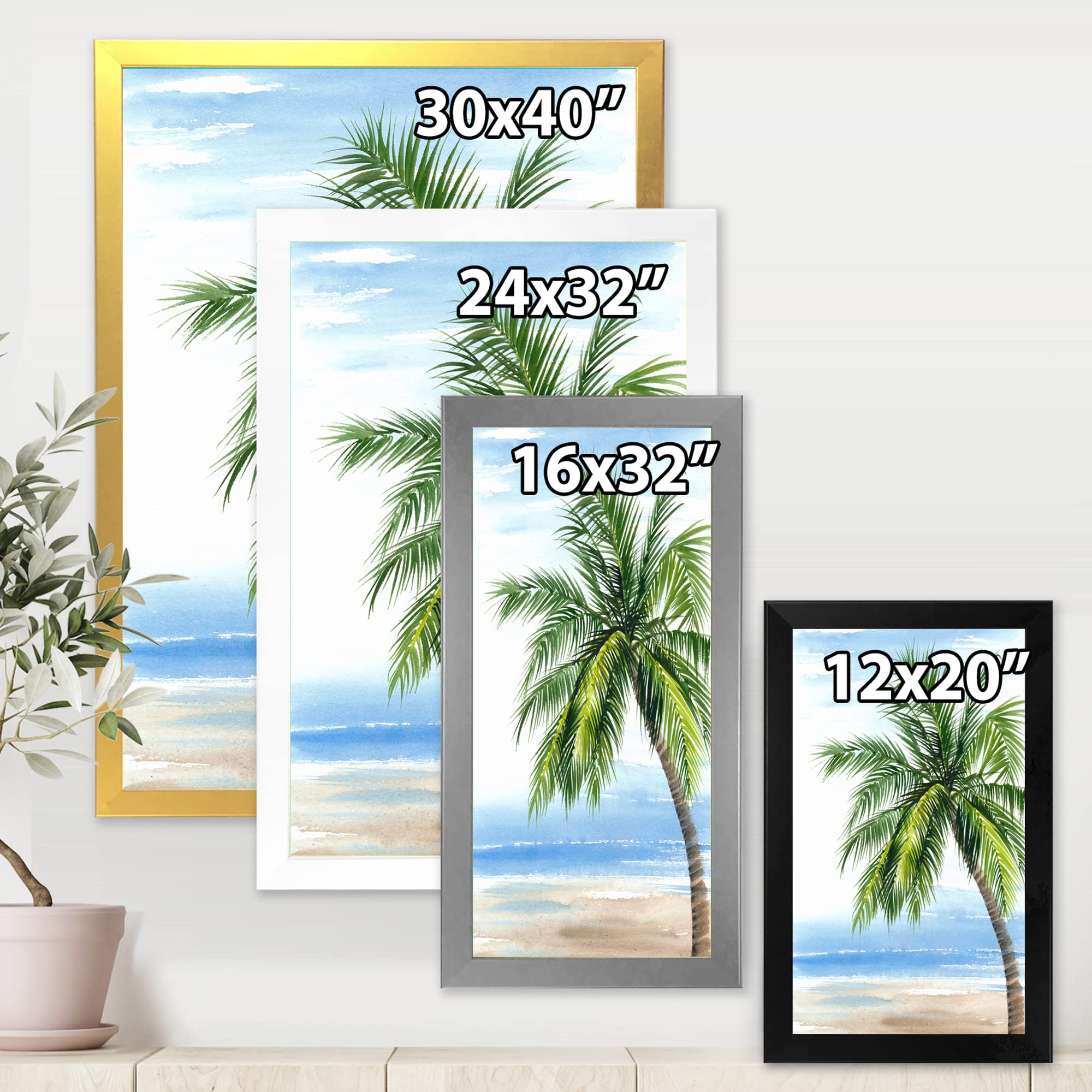 DesignQ Palm Tree At The Beach Resort Nautical & Coastal Framed Wall Art - Tropical Beach Decor for Living Room, Bedroom & Office - Perfect Coastal Theme Home Decoration