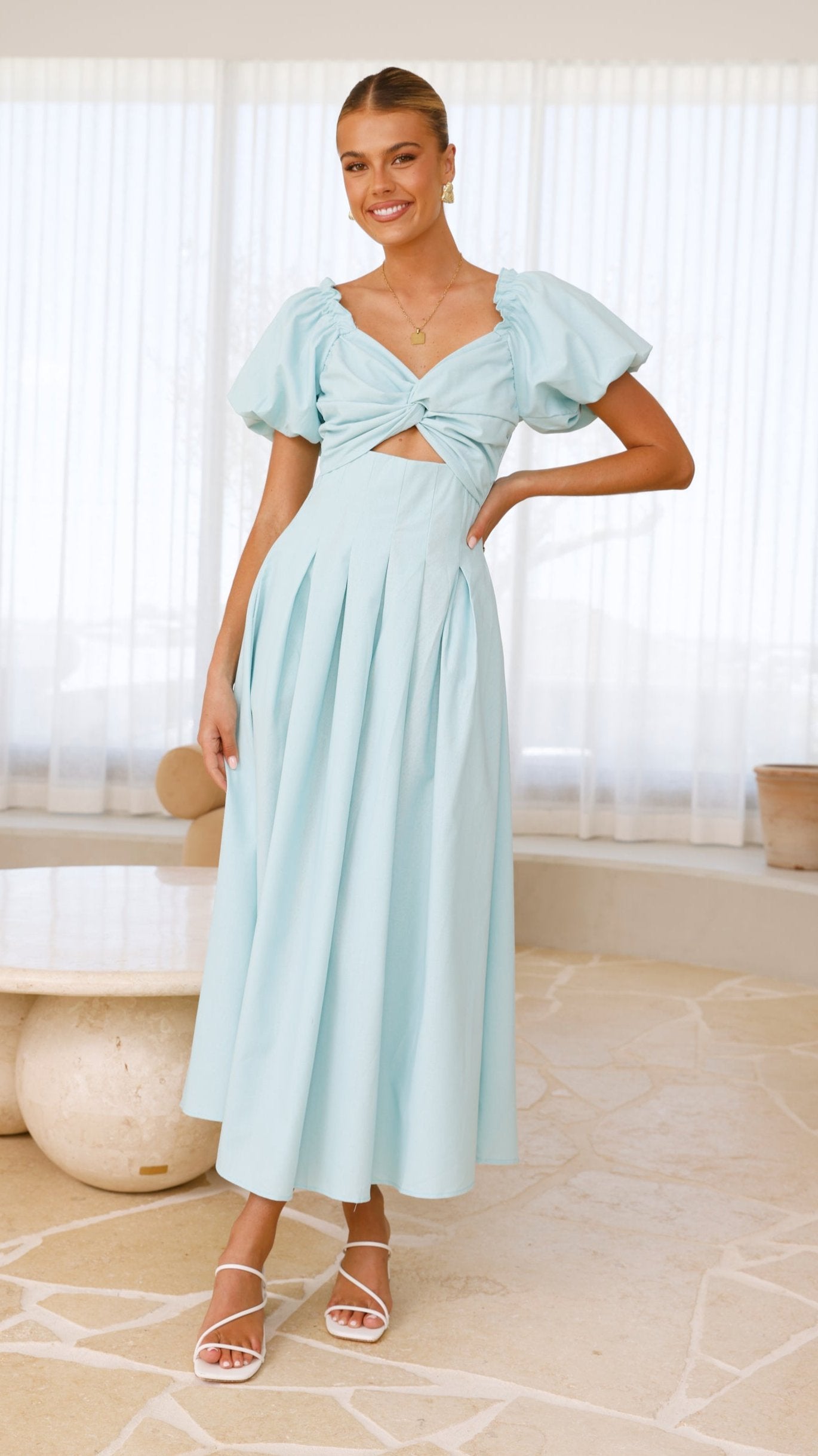 Christina Maxi Dress in Aqua - Elegant Flowy Summer Beach Dress for Women | Perfect for Vacations, Weddings & Outdoor Events
